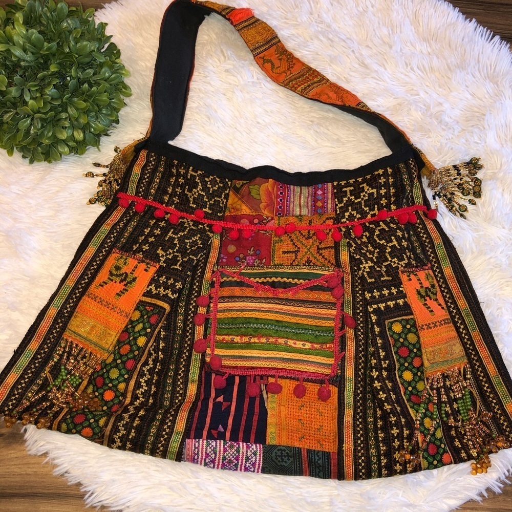 Vintage Boho Pom Multi Handmade Style Bag